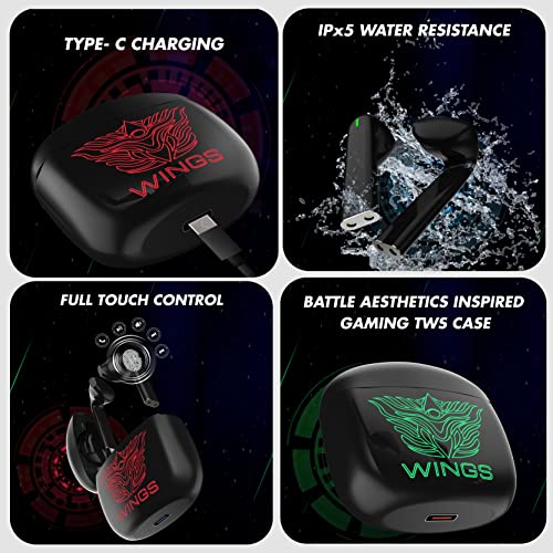 Wings Newly Launched Phantom 100 Gaming TWS Earbuds with 13 mm HD BASS Drivers, ENC Clarity, 40 Hours Playtime black Wings Newly Launched Phantom 100 Gaming TWS Earbuds with 13 mm HD BASS Drivers, ENC Clarity, 40 Hours Playtime black