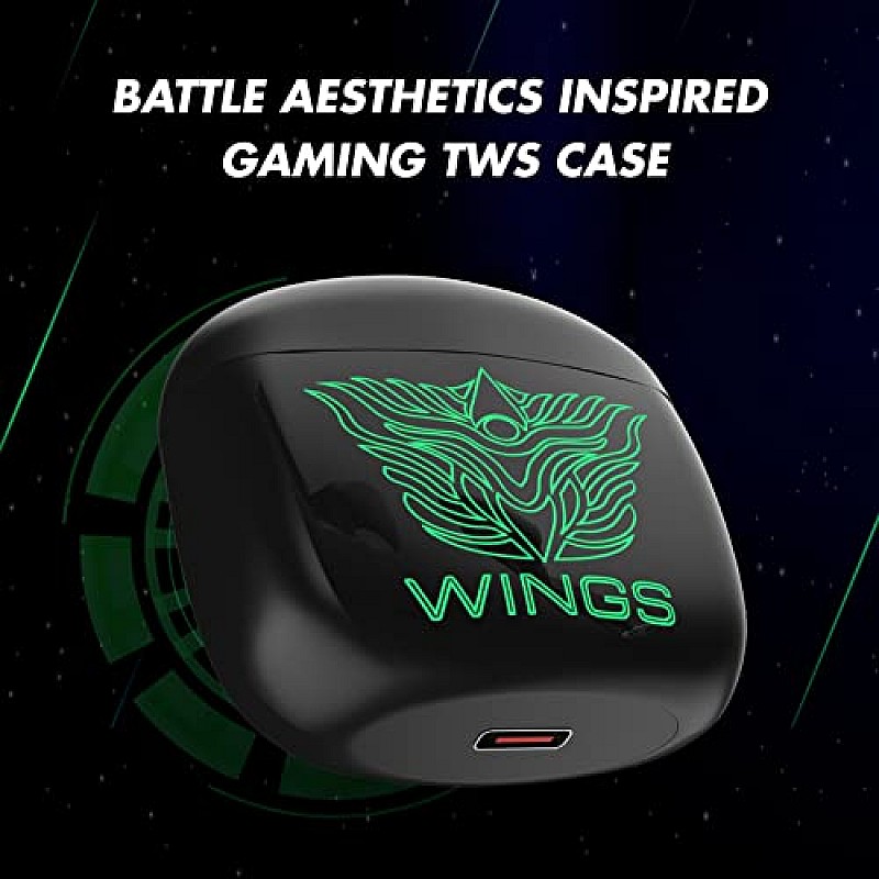 Wings Newly Launched Phantom 100 Gaming TWS Earbuds with 13 mm HD BASS Drivers, ENC Clarity, 40 Hours Playtime black