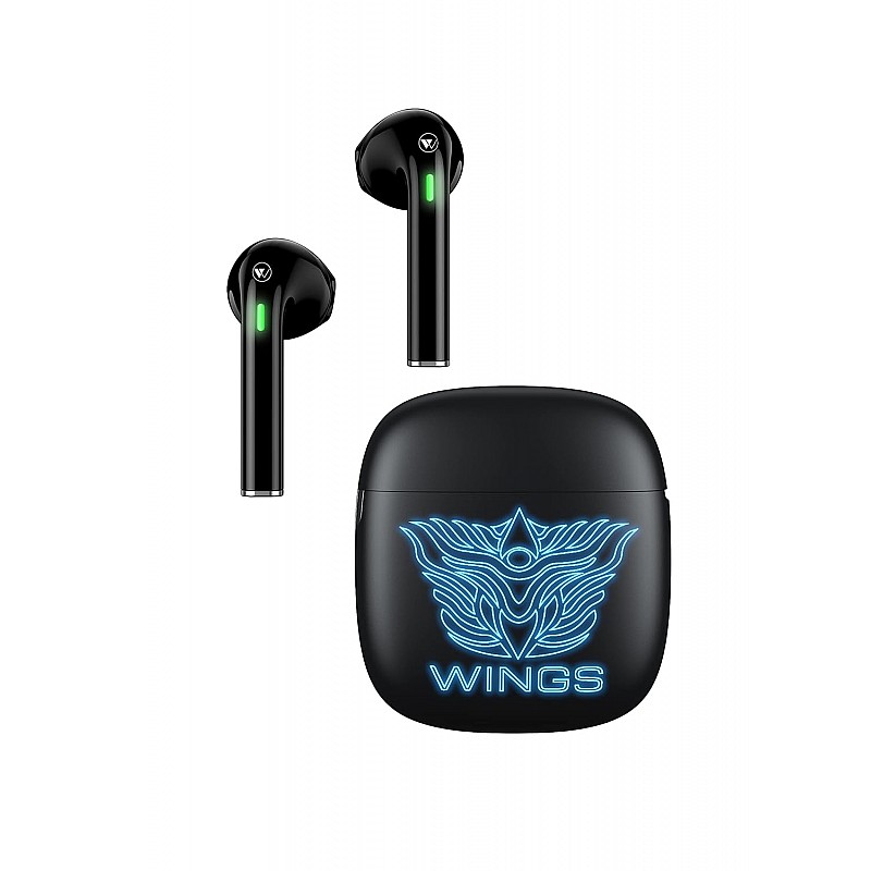 Wings Newly Launched Phantom 100 Gaming TWS Earbuds with 13 mm HD BASS Drivers, ENC Clarity, 40 Hours Playtime black