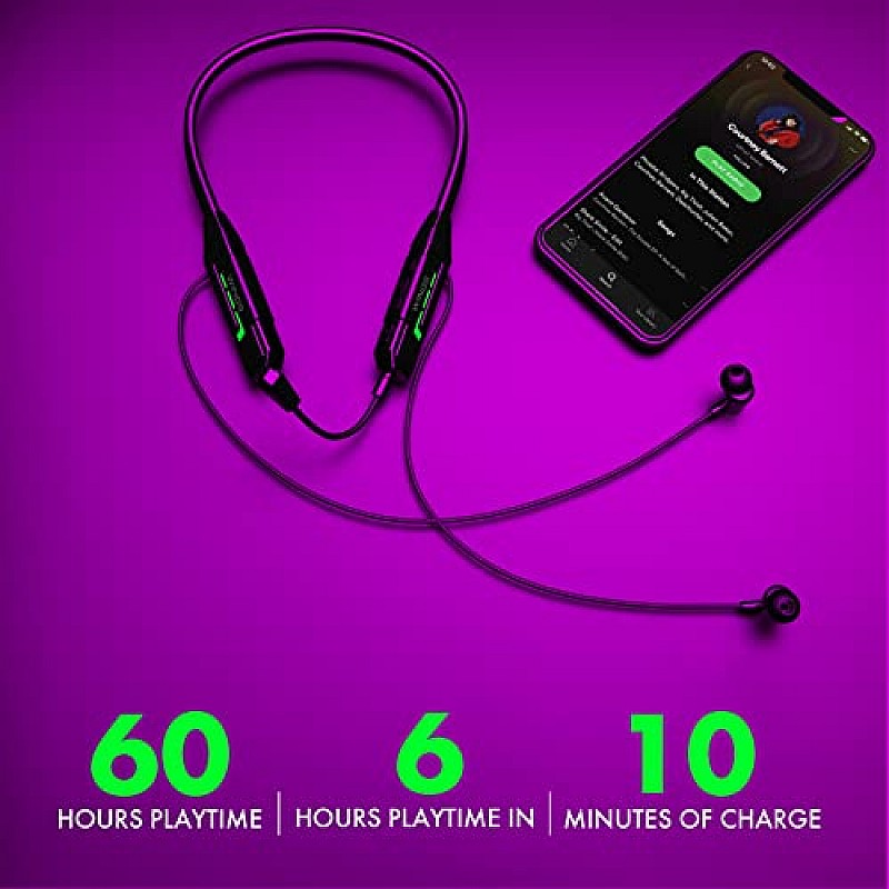 Wings Phantom1000 Gaming Neckband with Detachable Mic 60 Hours Massive Playtime BLACK