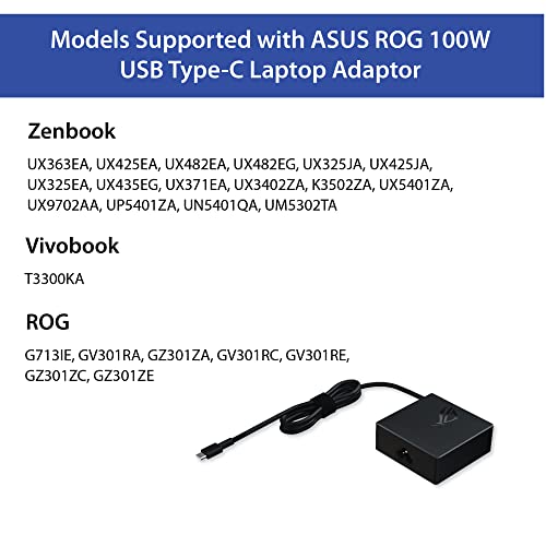 ASUS ROG AC100-00 100W USB Type-C Adapter/Charger for Laptops, Black