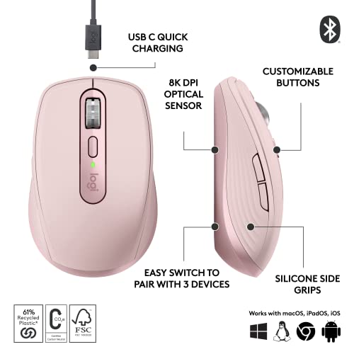 Logitech MX Anywhere 3 Compact Performance Mouse Wireless, 4000DPI Sensor, USB-C, Bluetooth,- Graphite Logitech MX Anywhere 3 Compact Performance Mouse Wireless, 4000DPI Sensor, USB-C, Bluetooth,- Graphite