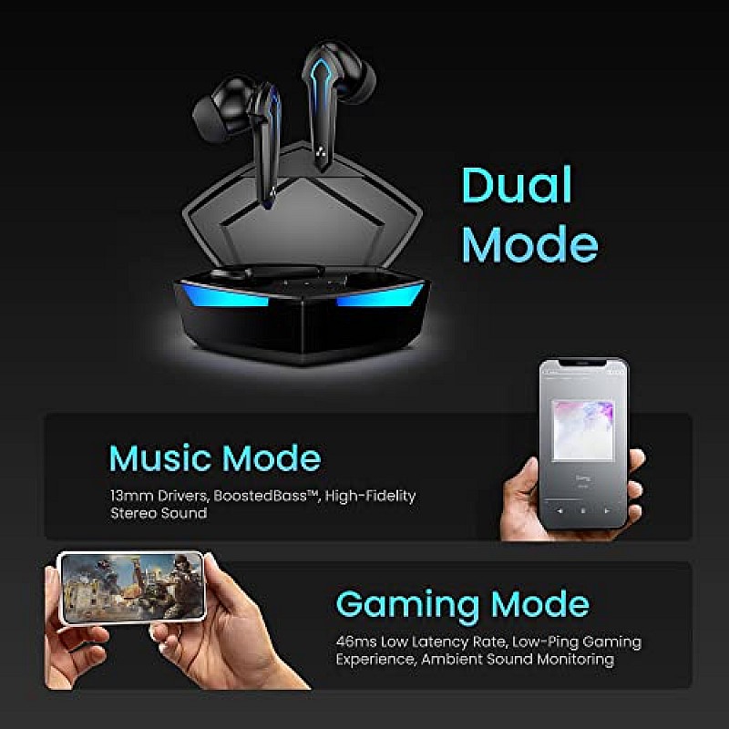 Ambrane Dots Play True Wireless Gaming in Ear Earbuds 46ms Ultra-Low Latency Lag-Free Audio (Black)