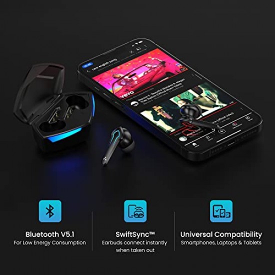 Ambrane Dots Play True Wireless Gaming in Ear Earbuds 46ms Ultra-Low Latency Lag-Free Audio (Black)