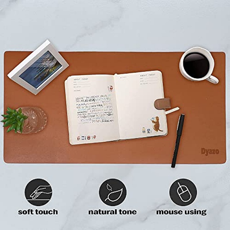 Dyazo PU Leather Mouse Pad, Desk Mat Extended for Work from Home, Anti-Slip, Reversible, Water Resistant Large Desk Spread, Brown & Grey