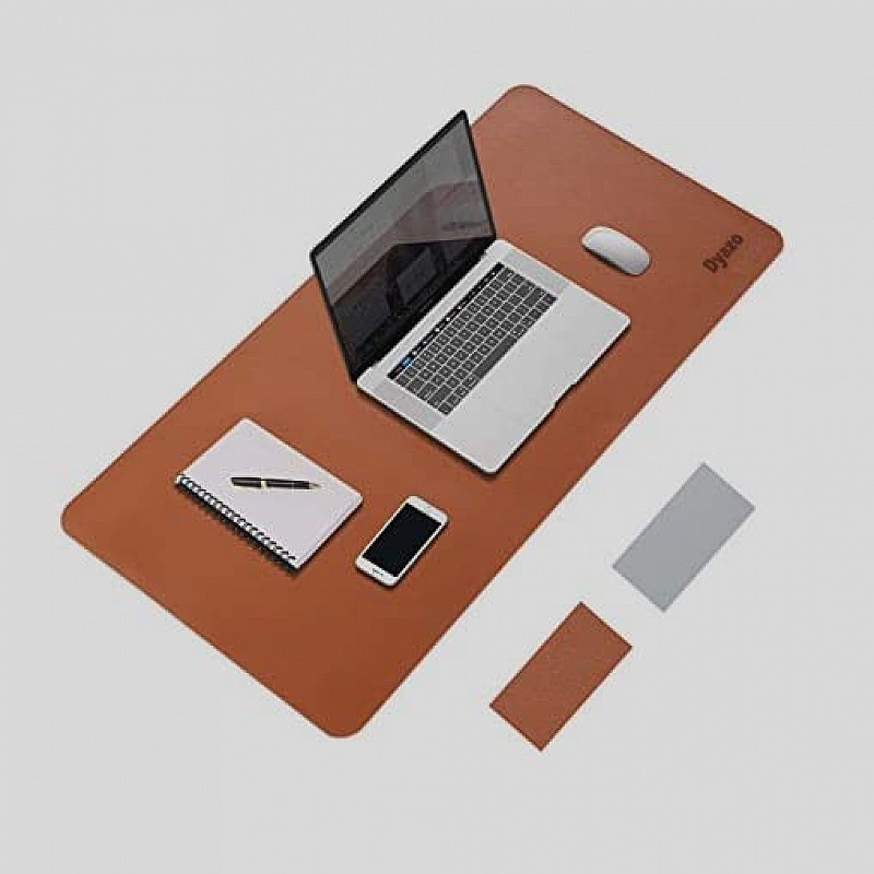 Dyazo PU Leather Mouse Pad, Desk Mat Extended for Work from Home, Anti-Slip, Reversible, Water Resistant Large Desk Spread, Brown & Grey