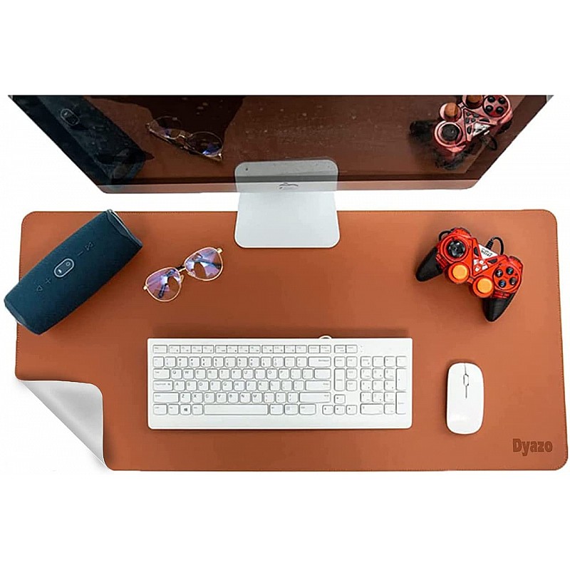 Dyazo PU Leather Mouse Pad, Desk Mat Extended for Work from Home, Anti-Slip, Reversible, Water Resistant Large Desk Spread, Brown & Grey