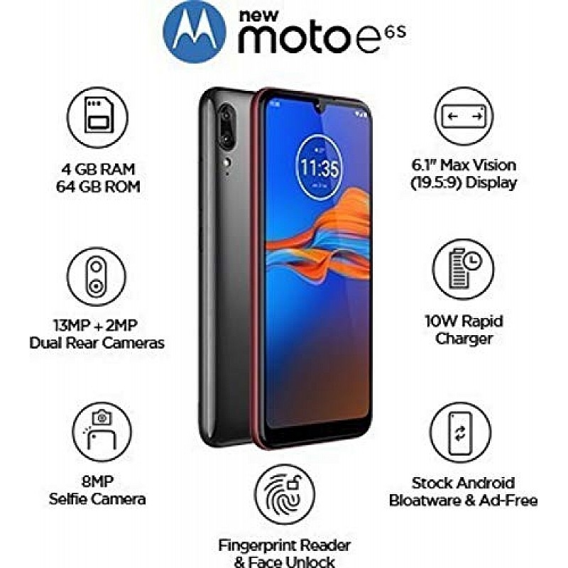 Motorola Moto E6s (Rich Cranberry, 64 GB) (4 GB RAM) Refurbished