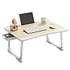 Tarkan Portable Folding Laptop Desk for Bed, Lapdesk with Handle, Drawer, Cup and Mobile Tablet Holder for Study, Eating, Work (Beige)