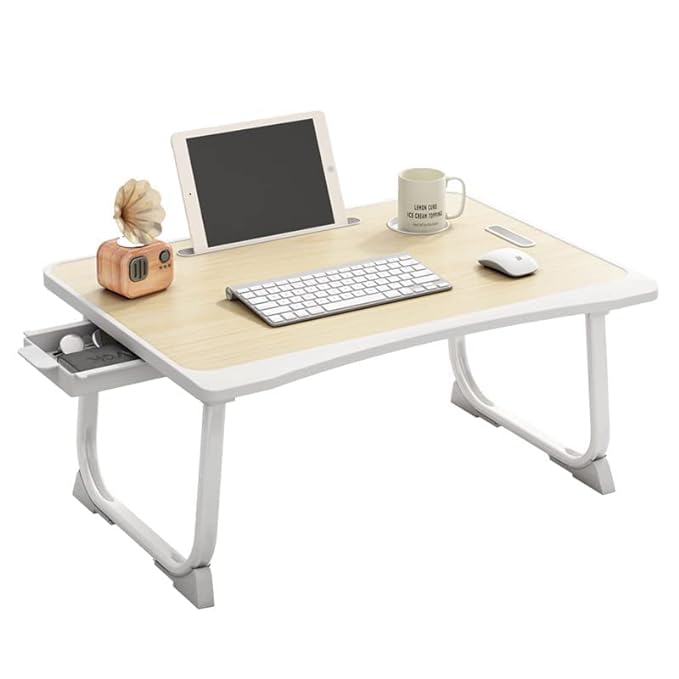Tarkan Portable Folding Laptop Desk for Bed, Lapdesk with Handle, Drawer, Cup and Mobile Tablet Holder for Study, Eating, Work (Beige) Tarkan Portable Folding Laptop Desk for Bed, Lapdesk with Handle, Drawer, Cup and Mobile Tablet Holder for Study, Eating, Work (Beige)