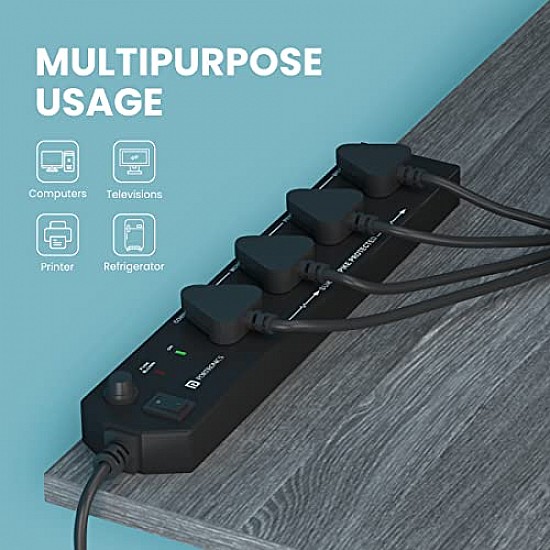 Portronics Power Plate 7 with 6 USB Port + 8 Power Sockets Smart Electric Universal Extension Board Multi Plug with 2500W, 3Mtr Cord Length, 2.1A USB Output(Black)