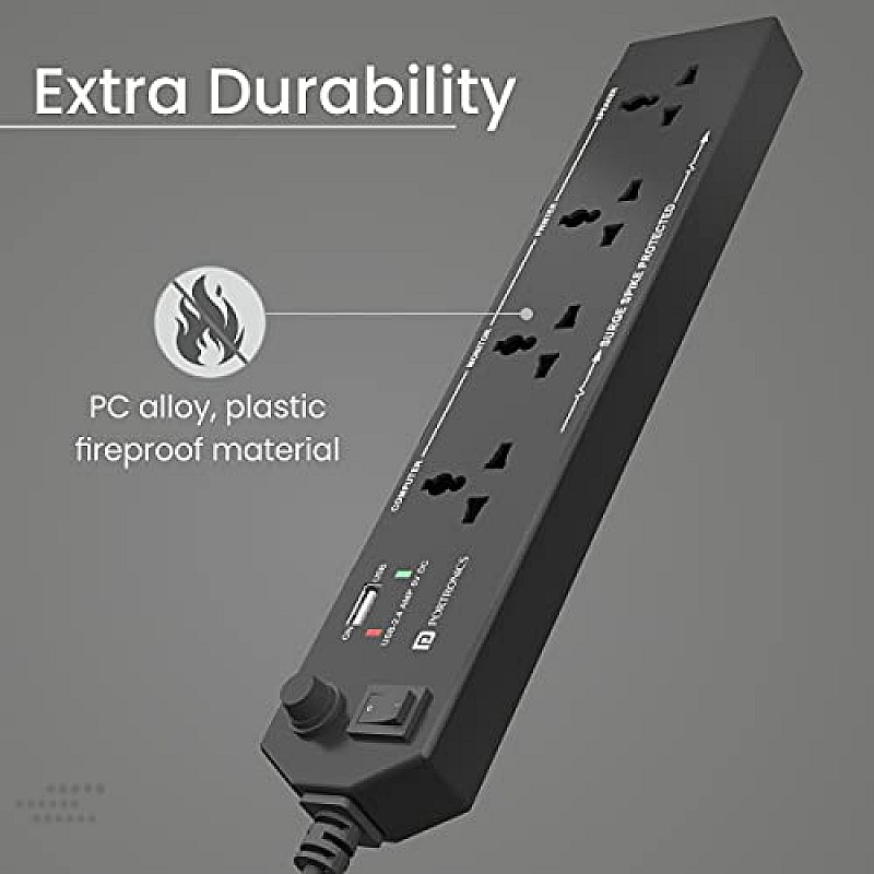 Portronics Power Plate 7 with 6 USB Port + 8 Power Sockets Smart Electric Universal Extension Board Multi Plug with 2500W, 3Mtr Cord Length, 2.1A USB Output(Black)