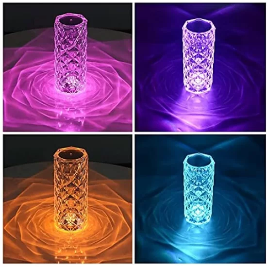 AIRTREE Table Lamp,Touch Control Bedside Lamp with USB Port,16 Color Changing Creative Romantic Rose Acrylic LED Light