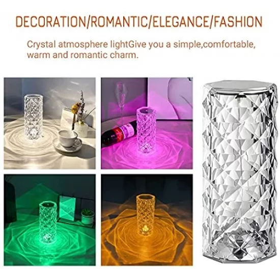 AIRTREE Table Lamp,Touch Control Bedside Lamp with USB Port,16 Color Changing Creative Romantic Rose Acrylic LED Light