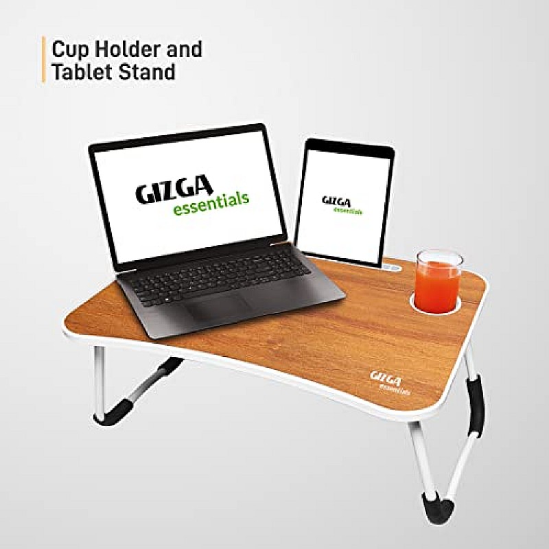 Gizga Essentials Stylish Multi-Purpose Portable Laptop Table, Foldable Wooden Desk for Bed Tan