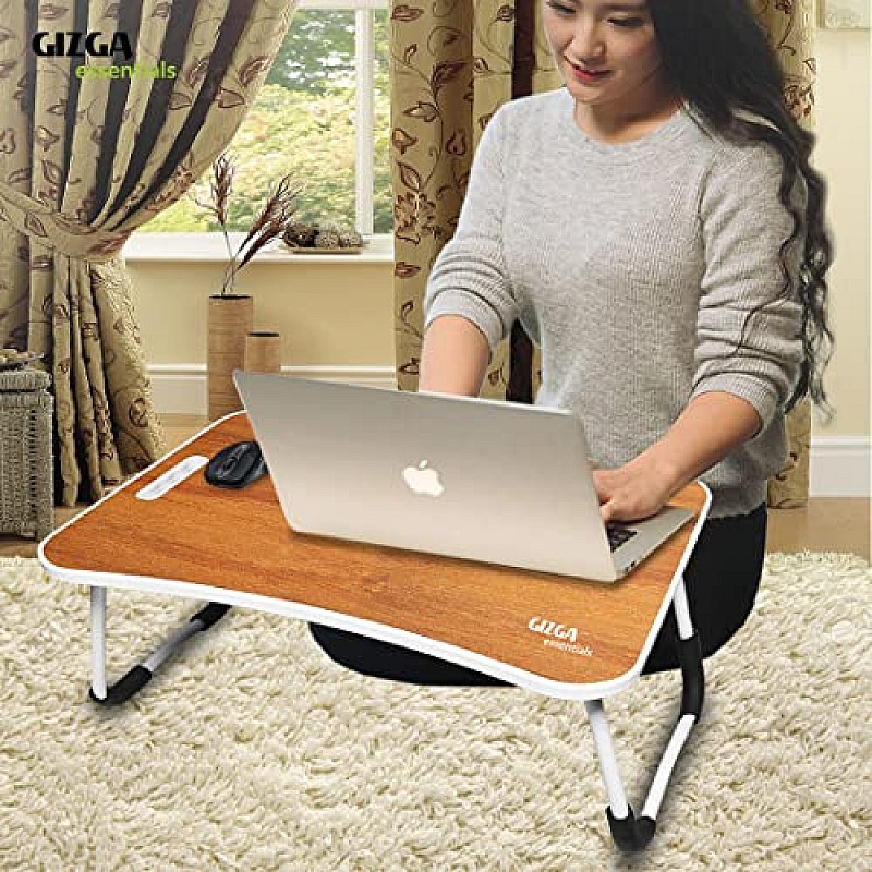 Gizga Essentials Stylish Multi-Purpose Portable Laptop Table, Foldable Wooden Desk for Bed Tan