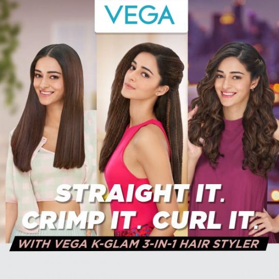VEGA K-Glam Advanced 3 In 1 Hair Styler With Adjustable Temperature Straightener (VHSCC-04) Rose Gold