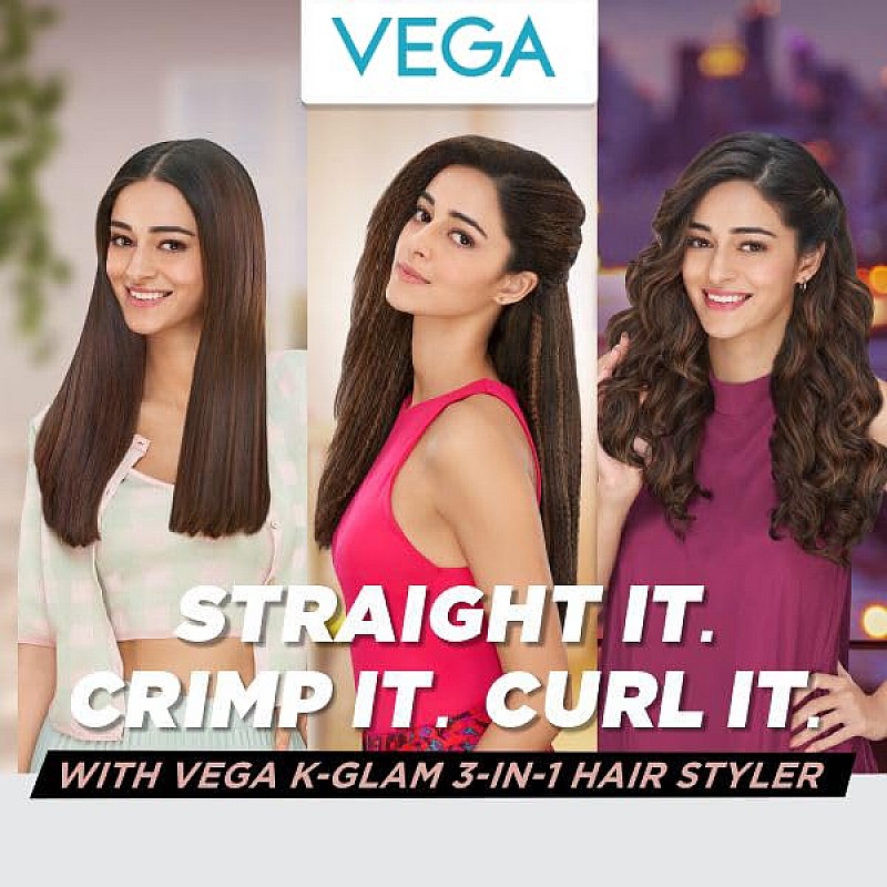 VEGA K-Glam Advanced 3 In 1 Hair Styler With Adjustable Temperature Straightener (VHSCC-04) Rose Gold