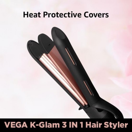 VEGA K-Glam Advanced 3 In 1 Hair Styler With Adjustable Temperature Straightener (VHSCC-04) Rose Gold
