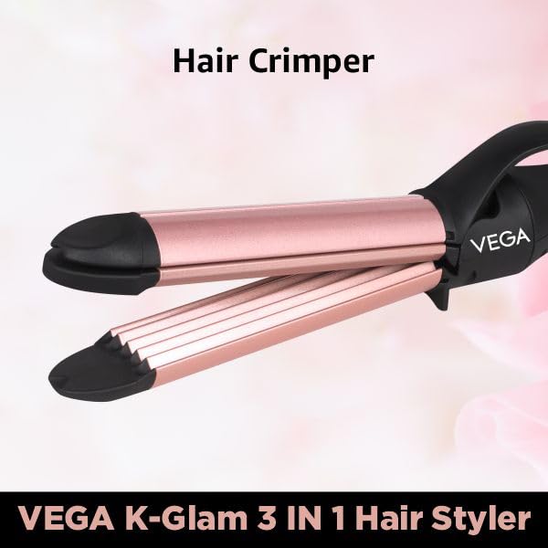 VEGA K-Glam Advanced 3 In 1 Hair Styler With Adjustable Temperature Straightener (VHSCC-04) Rose Gold VEGA K-Glam Advanced 3 In 1 Hair Styler With Adjustable Temperature Straightener (VHSCC-04) Rose Gold