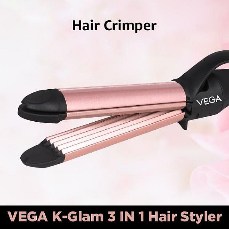 VEGA K-Glam Advanced 3 In 1 Hair Styler With Adjustable Temperature Straightener (VHSCC-04) Rose Gold