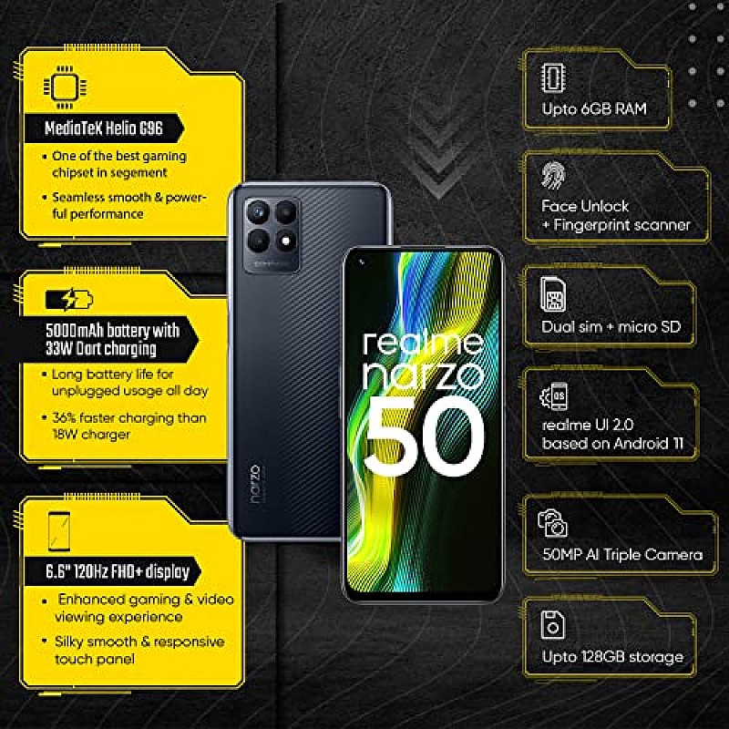 Realme Narzo 50 (Speed Black, 6GB RAM 128GB Storage) Refurbished