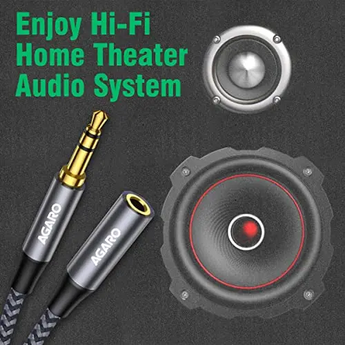 AGARO 3.5mm Male to Female AUX Cable 7.5M,Silver Black