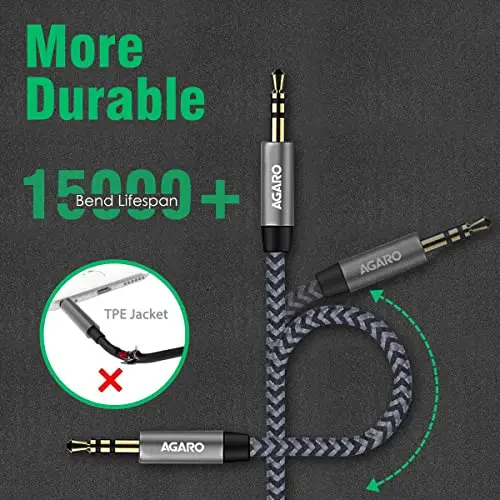 AGARO 3.5mm Male to Female AUX Cable 7.5M,Silver Black