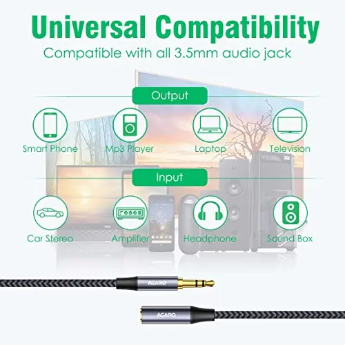 AGARO 3.5mm Male to Female AUX Cable 7.5M,Silver Black