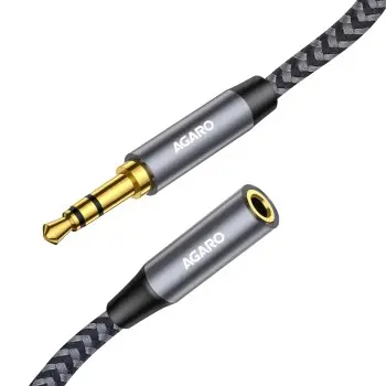 AGARO 3.5mm Male to Female AUX Cable 7.5M,Silver Black