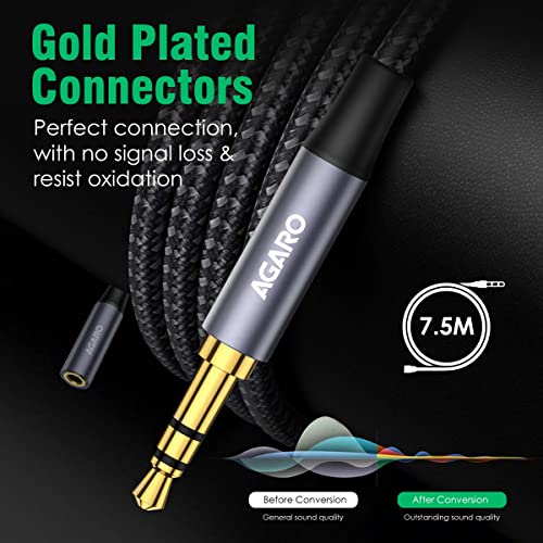AGARO 3.5mm Male to Female AUX Cable 7.5M,Silver Black AGARO 3.5mm Male to Female AUX Cable 7.5M,Silver Black
