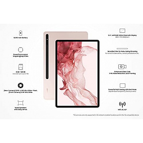 Samsung Galaxy Tab S8+ 31.49 cm (12.4 inch)  Wi-Fi Tablet, Pink Gold