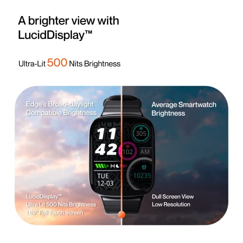 Ambrane Edge Smartwatch with 500 Nits Brightness (4.2cm) Full-Touch LucidDisplay (Raven Black) Ambrane Edge Smartwatch with 500 Nits Brightness (4.2cm) Full-Touch LucidDisplay (Raven Black)