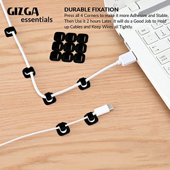 Gizga Essentials Cable Organizer Clips Holder, Strong Self Adhesive Wire Management Clamps, Cord Routing Clips for Wall (Set of 9), Black