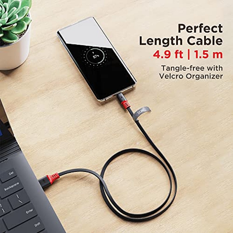 boAt Type C A750 6.5A Super Fast Charging Flat Cable Black