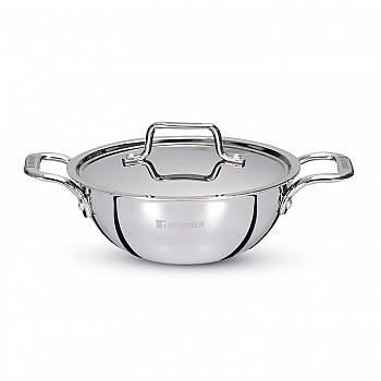 Bergner TriPro TriPly 24 cm Deep Kadai, 3.1 L Capacity, Stainless Steel Lid, For Curry