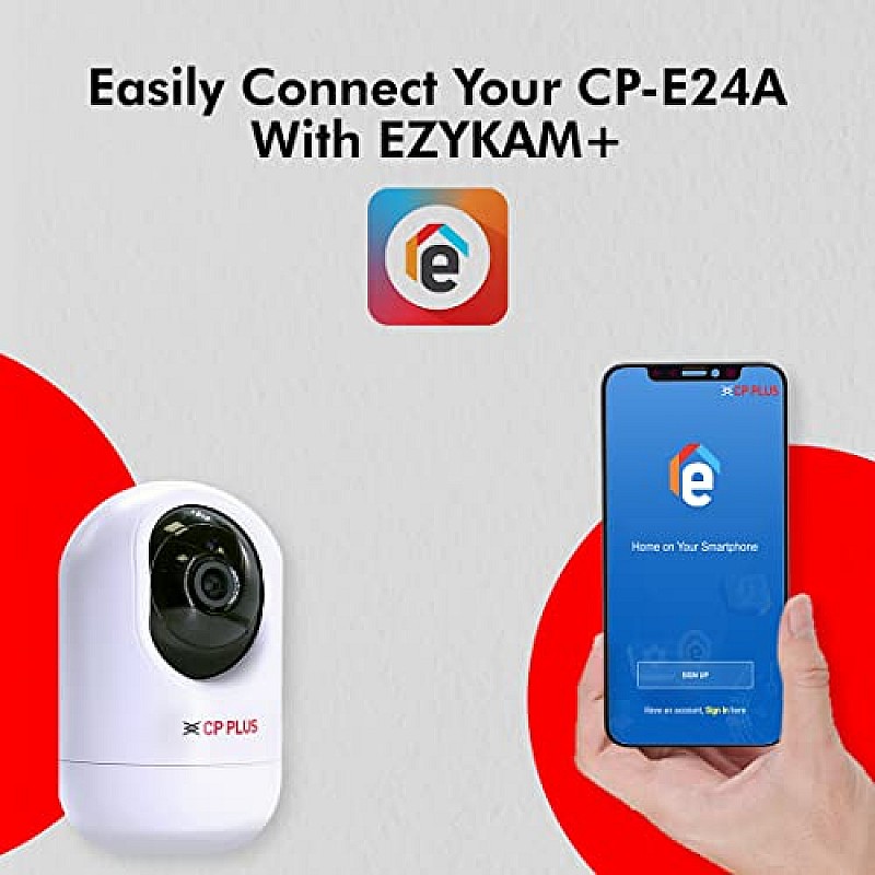 CP PLUS 2 MP Wi-Fi PT Camera.15 Mtr. Full HD Video Camera with 360 Degree with Google and Alexa Assistance, White (CP-E24A)