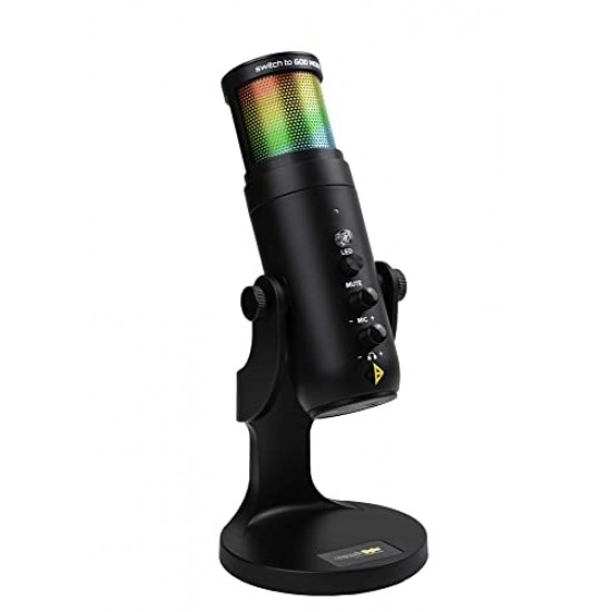Cosmic Byte Deimos RGB USB Microphone Cardioid Type with Tabletop Stand, 192Khz Sampling Rate for PC, Laptops, Mac (Black)