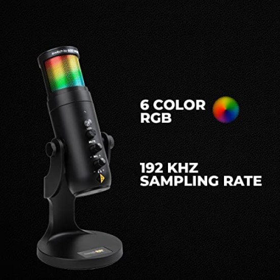 Cosmic Byte Deimos RGB USB Microphone Cardioid Type with Tabletop Stand, 192Khz Sampling Rate for PC, Laptops, Mac (Black)