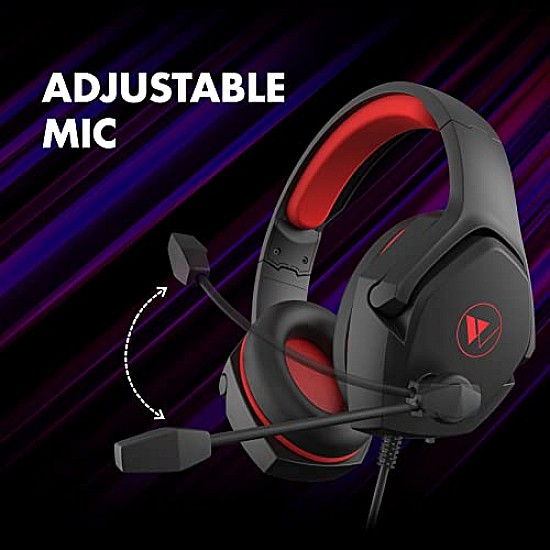 Wings Vader 100, with 40mm Drivers, 3D Surround Sound, adjustible mic Wired Gaming On Ear Headset (Red, On The Ear)