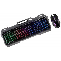 Amazon Basics Wired Gaming Keyboard and Mouse Combo Multicolor RGB LED Backlight Effects, Multimedia Keys, Durable Aluminum Body