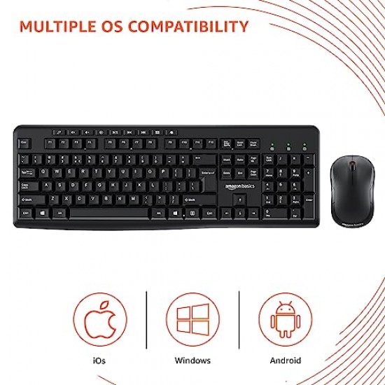 Amazon Basics Wireless Keyboard and Mouse Combo for Windows, 2.4 GHz Wireless, Spill-Resistant Design, 8 Multimedia  (Black)
