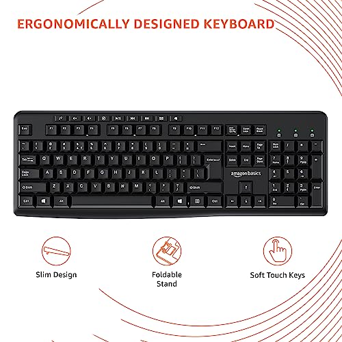 Amazon Basics Wireless Keyboard and Mouse Combo for Windows, 2.4 GHz Wireless, Spill-Resistant Design, 8 Multimedia (Black) Amazon Basics Wireless Keyboard and Mouse Combo for Windows, 2.4 GHz Wireless, Spill-Resistant Design, 8 Multimedia (Black)