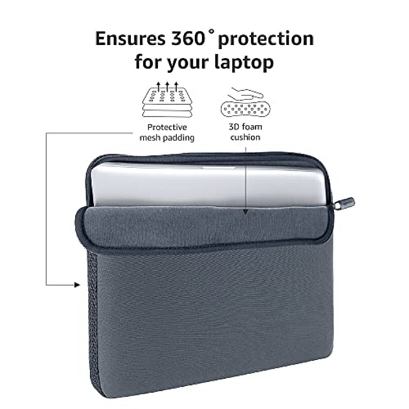 AmazonBasics Laptop Bag Sleeve Case Cover Pouch for 15-inches, 15.6-inches Laptop for Men and Women (Grey)