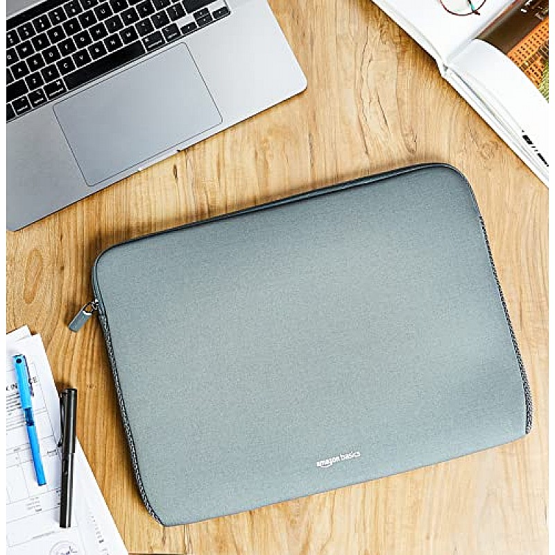 AmazonBasics Laptop Bag Sleeve Case Cover Pouch for 15-inches, 15.6-inches Laptop for Men and Women (Grey)