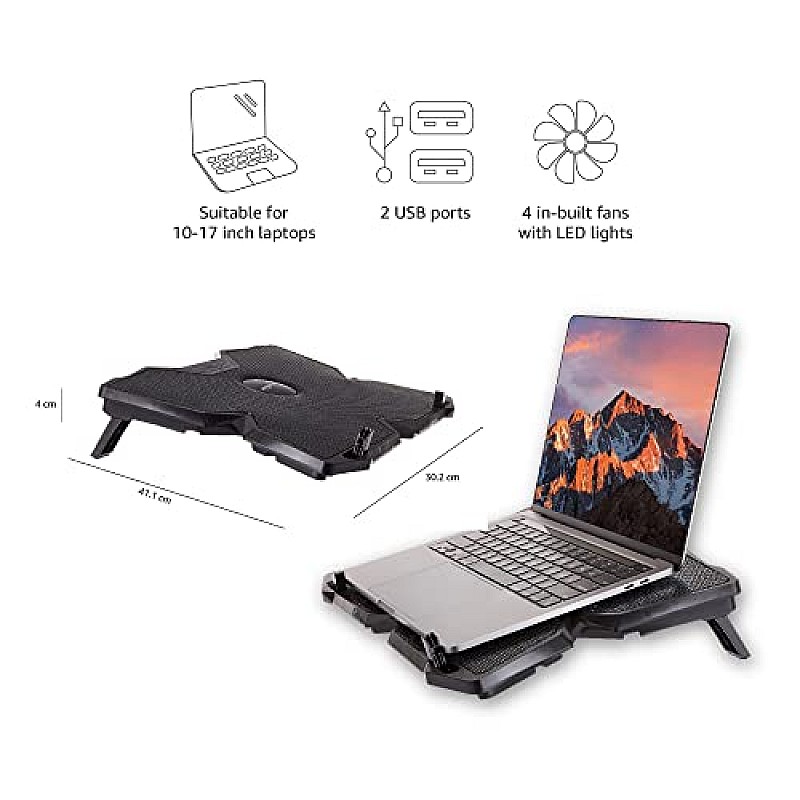 Amazon Basics Laptop Cooling Pad, USB Powered Portable Gaming Laptop Cooler Stand 10 to 17-Inch Laptops