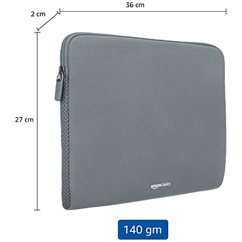 AmazonBasics Laptop Sleeve Case Cover Pouch for 14/35.5 cm Laptop for Men and Women Slim Profile Neoprene, Soft Puffy (Grey)