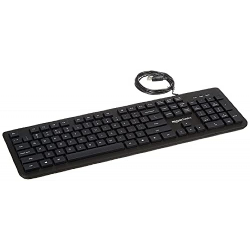 Amazon Basics Wired Keyboard for Windows, USB 2.0 Interface, for PC, Computer, Laptop, Mac (Black)