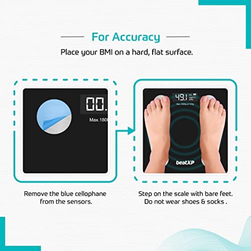 beatXP Smart Bluetooth BMI Weight Machine for Body Weight with 12 Essential Body Parameters