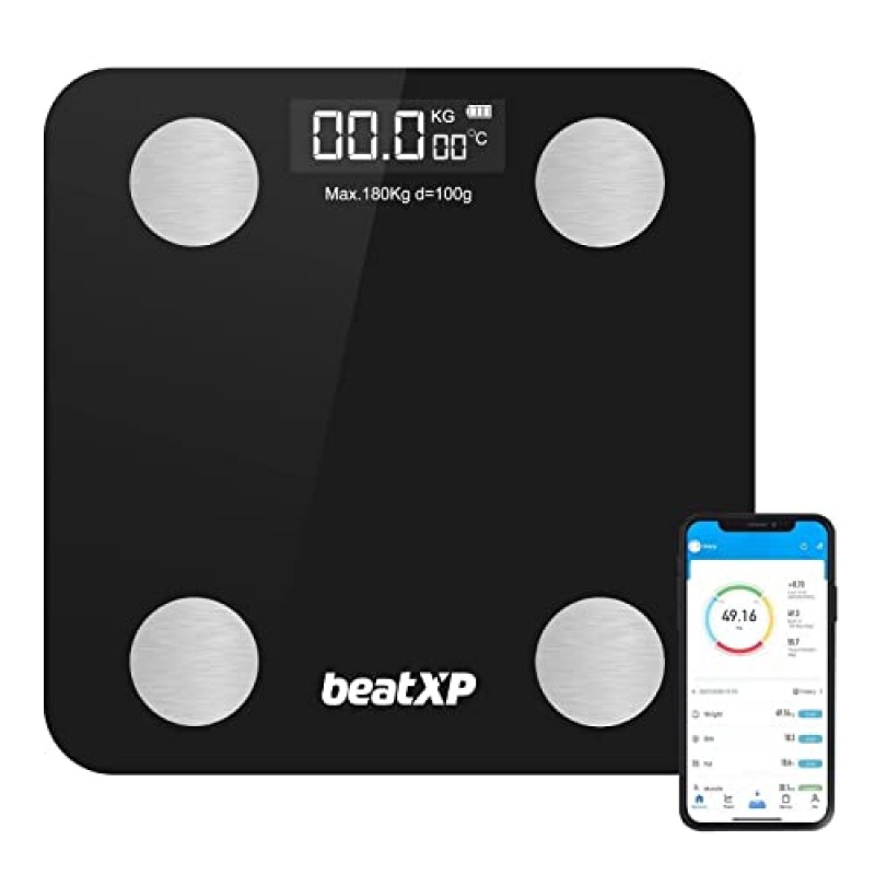 beatXP Smart Bluetooth BMI Weight Machine for Body Weight with 12 Essential Body Parameters